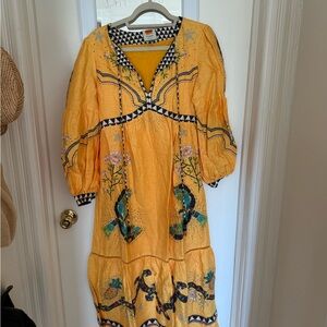 Farm Rio Embroidered Yellow Dress